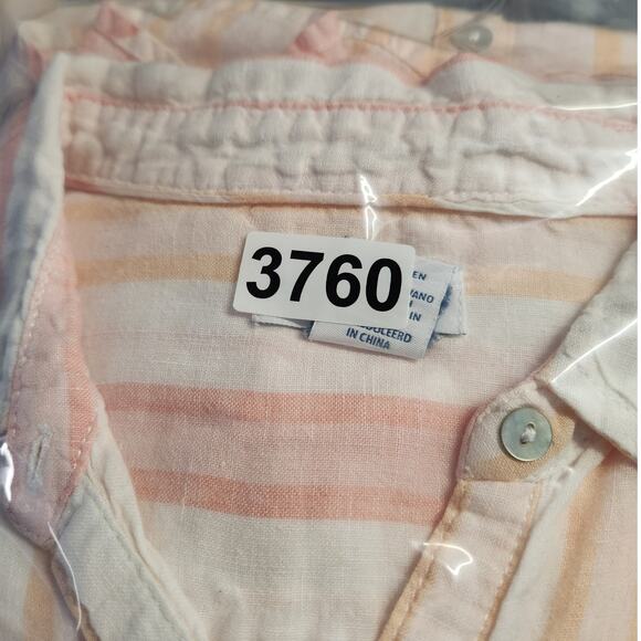 ANTIBES BLANC Linen Tunic Length Top Women Sz Medium Roll Tab Sleeves TINY FLAW - Picture 11 of 11